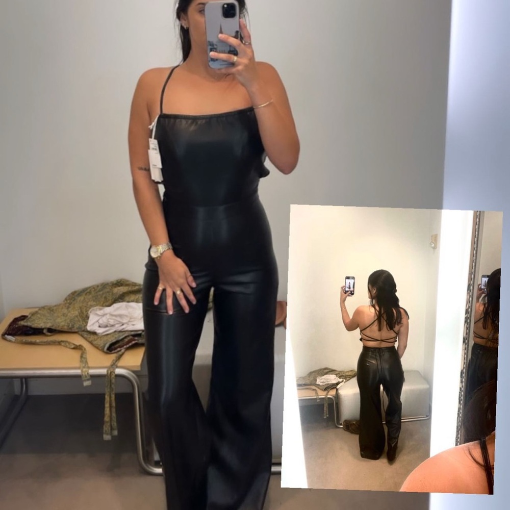 Good American Size 3 Black Leather Jumpsuit